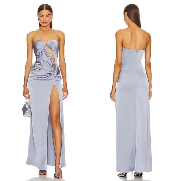Katie May Coco Satin Ruched Cutout Periwinkle Maxi Dress Size Small - Picture 1 of 11